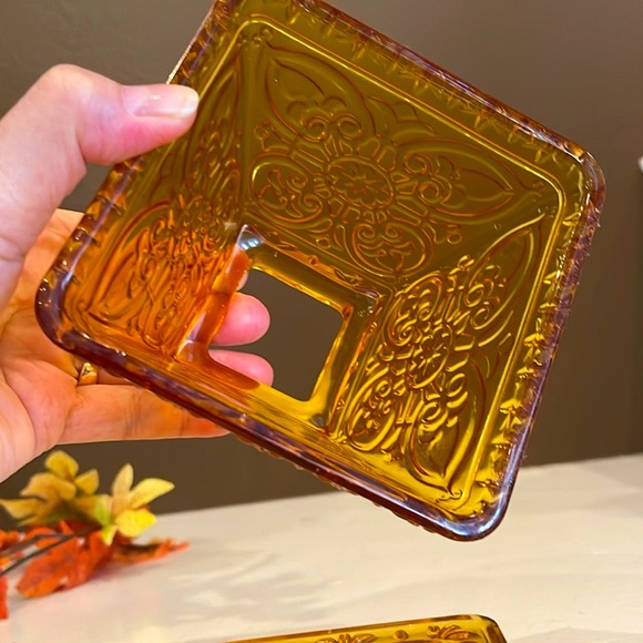 🍁CANDLE SHADE SET🍁PARTY LITE AMBER GLASS SHADE W/ GLASS BASE VINTAGE EUC - Picture 7 of 7